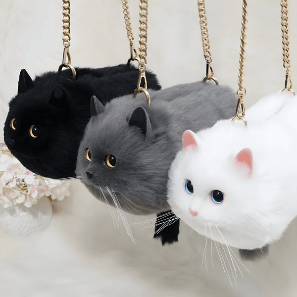 Handmade Girls Bag Plush Cat Messenger Bag