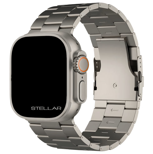 Premium Titan Armband Stellar mit Sicherheitsschließe für alle Apple Watch Serien