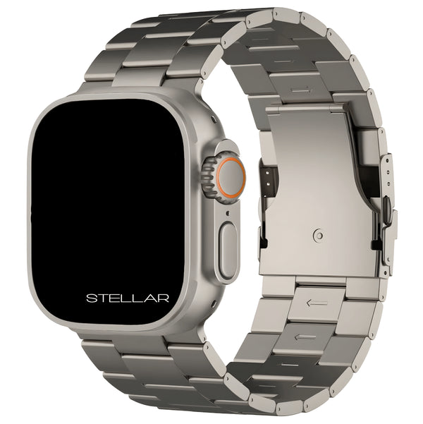 Premium Titan Armband Stellar mit Sicherheitsschließe für alle Apple Watch Serien