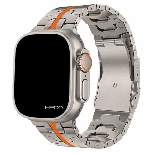Premium Titan Armband Hero mit Sicherheitsschließe für alle Apple Watch Serien (Titan|Orange)