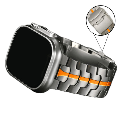 Premium Titan Armband Hero mit Sicherheitsschließe für alle Apple Watch Serien (Titan|Orange)