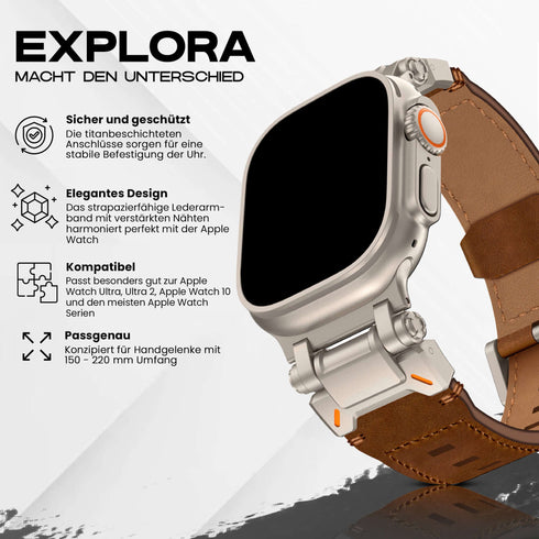Premium Leder Armband Explora für alle Apple Watch Serien