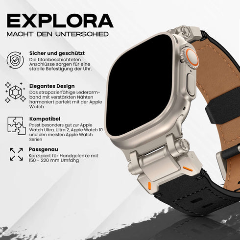 Premium Leder Armband Explora für alle Apple Watch Serien