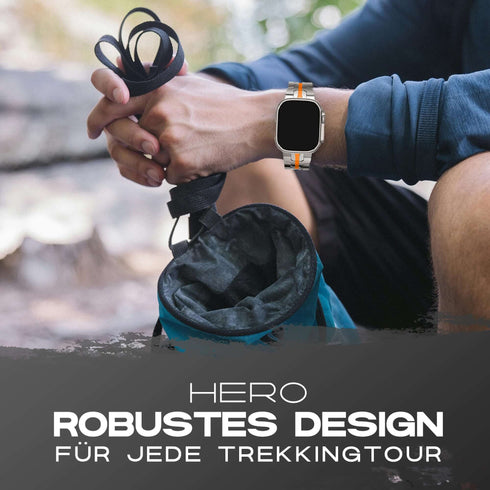 Premium Titan Armband Hero mit Sicherheitsschließe für alle Apple Watch Serien (Titan|Orange)