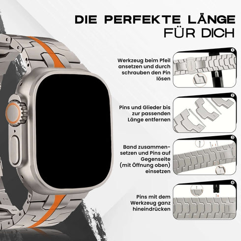 Premium Titan Armband Hero mit Sicherheitsschließe für alle Apple Watch Serien (Titan|Orange)