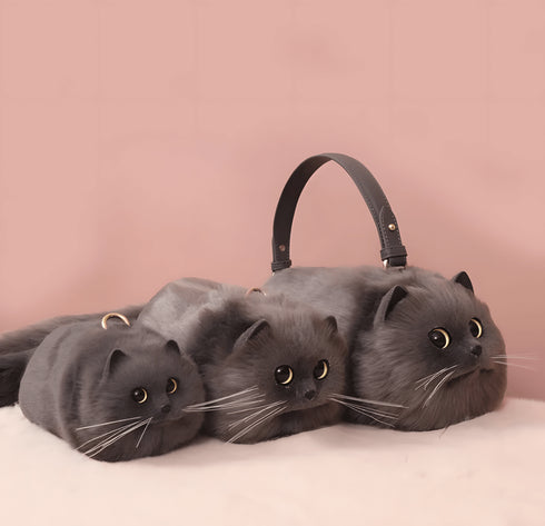 Handmade Girls Bag Plush Cat Messenger Bag
