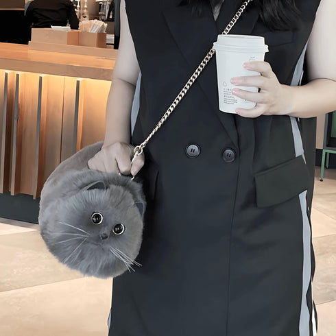 Handmade Girls Bag Plush Cat Messenger Bag