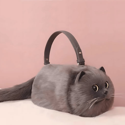 Handmade Girls Bag Plush Cat Messenger Bag