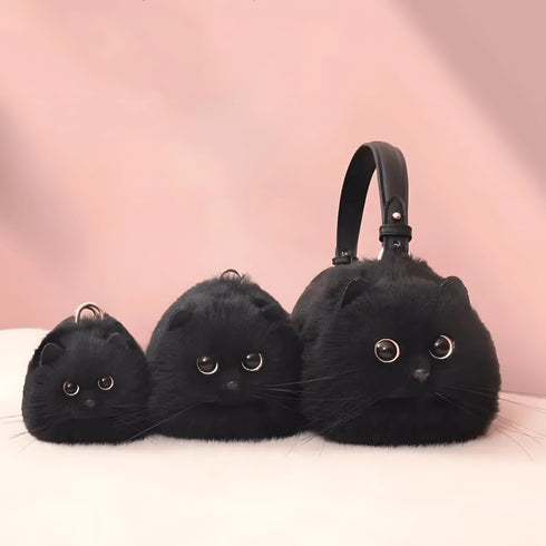 Handmade Girls Bag Plush Cat Messenger Bag
