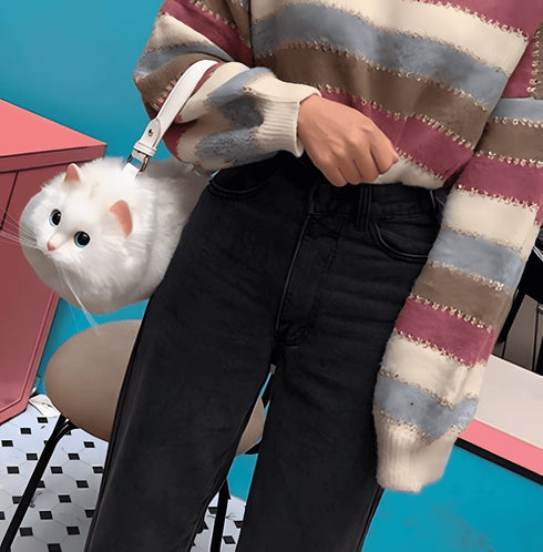 Handmade Girls Bag Plush Cat Messenger Bag