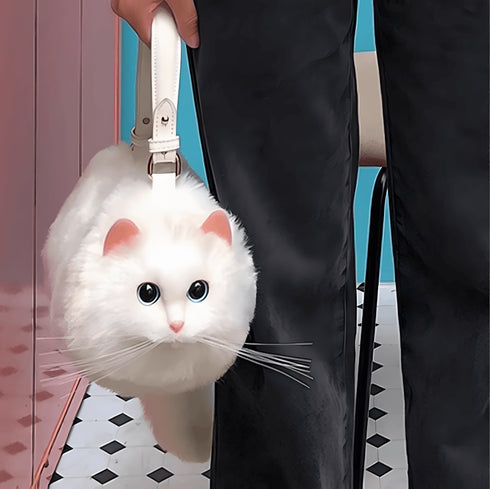 Handmade Girls Bag Plush Cat Messenger Bag