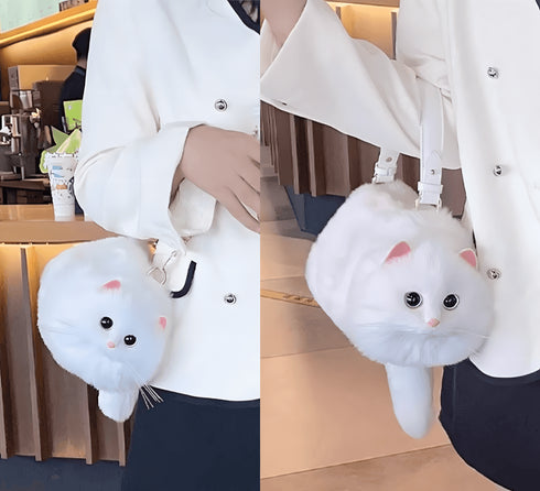Handmade Girls Bag Plush Cat Messenger Bag